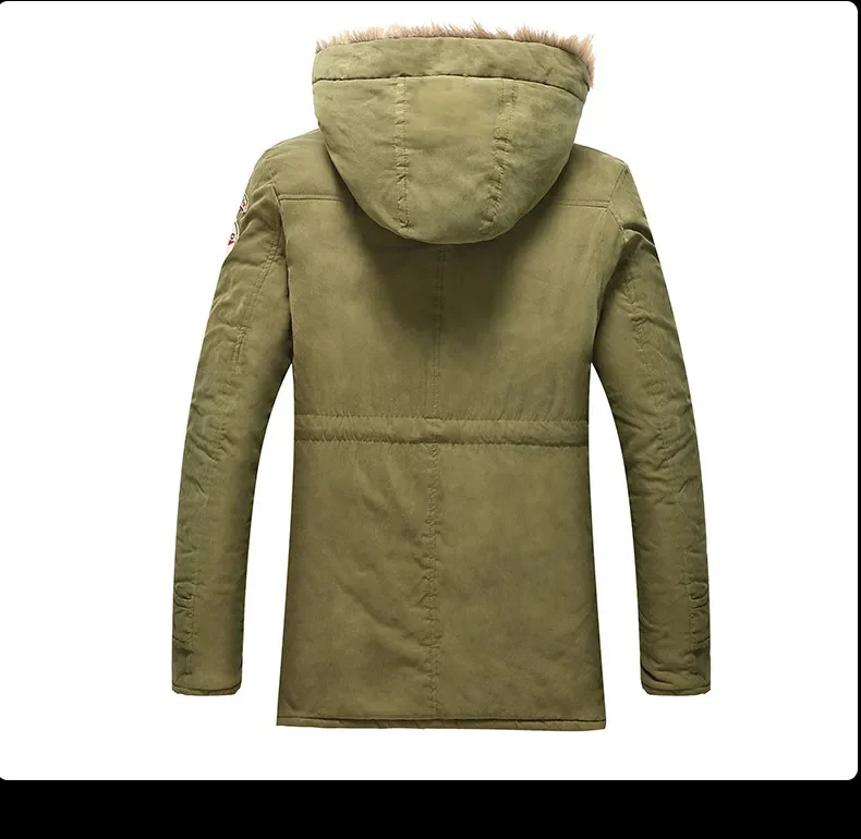 Winter Faux Fur Men's Thicken Parka Casual Outerwear Trim Hooded Patch Detail Fleece Coat Male Autumn Overcoat Wadded Jackets