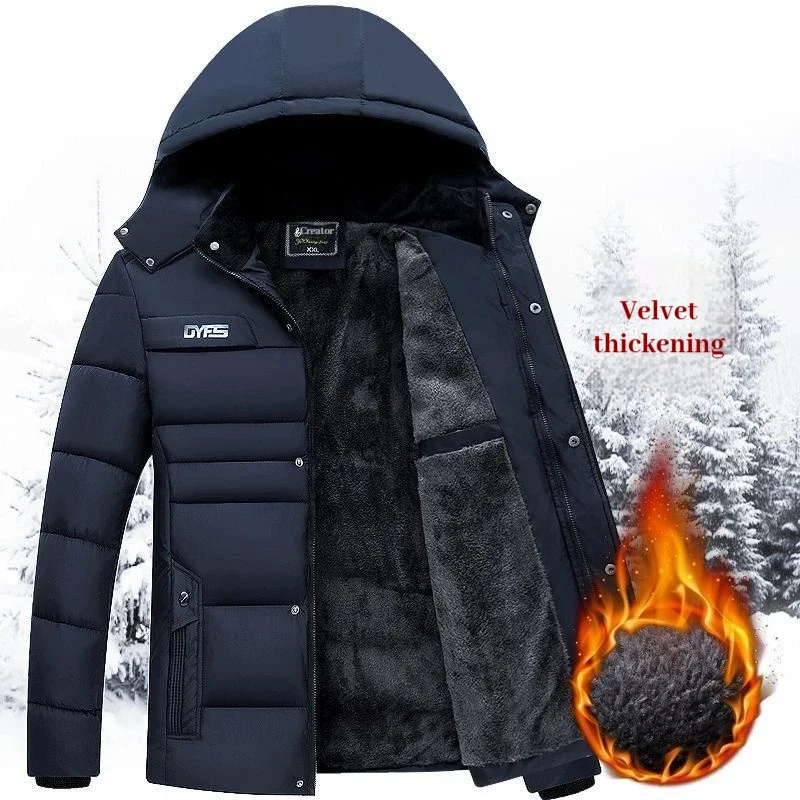 New Solid Color Plush Cotton Jacket Men's Casual Parkas Loose Jacket Winter Men Warm and Anti Cold Zipper Hooded Jacket
