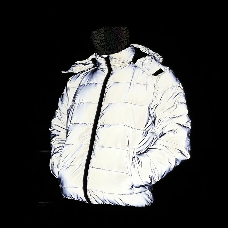 Drop Shipping Reflective Winter Jacket Men Women Warm Coat Casual Parka Detachable Hooded Jackets Night Road Safety Outerwear