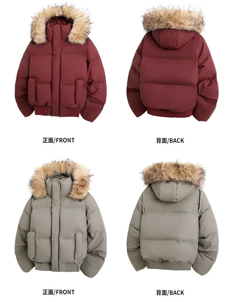 Man Parka Jacket Winter Fashion Fur Collar Warm Jacket Women Solid Color Casual Hooded Parka Coats Outwear American Couple 2025