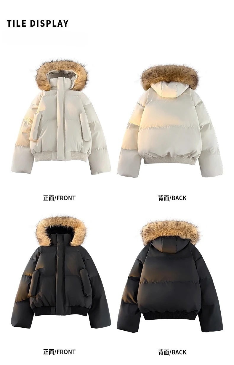 Man Parka Jacket Winter Fashion Fur Collar Warm Jacket Women Solid Color Casual Hooded Parka Coats Outwear American Couple 2025
