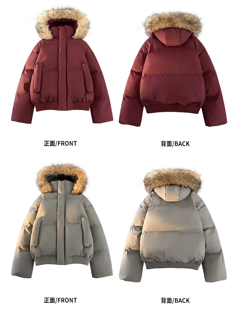 Man Parka Jacket Winter Fashion Fur Collar Warm Jacket Women Solid Color Casual Hooded Parka Coats Outwear American Couple 2025