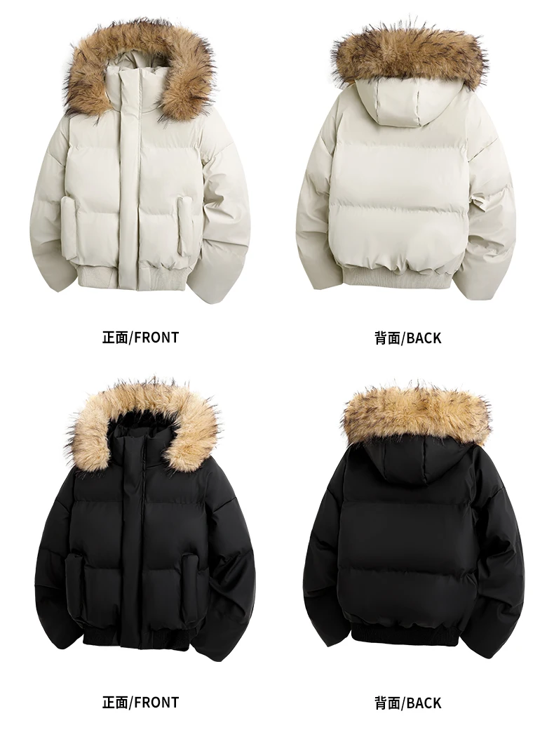 Man Parka Jacket Winter Fashion Fur Collar Warm Jacket Women Solid Color Casual Hooded Parka Coats Outwear American Couple 2025