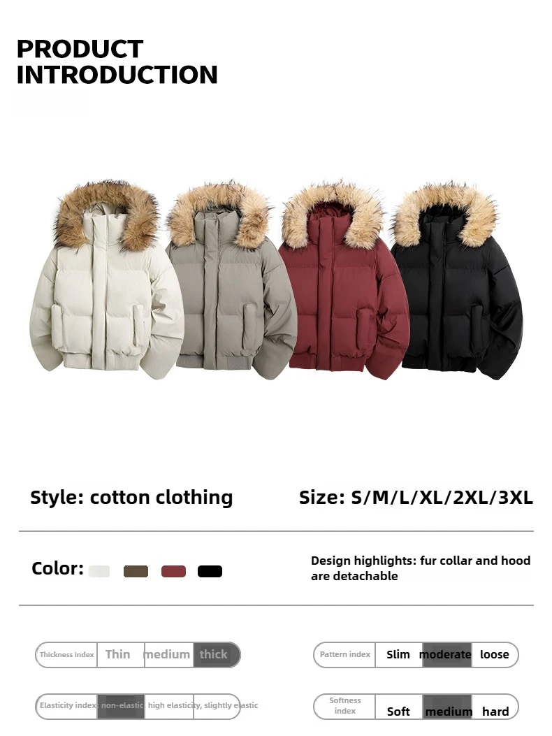 Man Parka Jacket Winter Fashion Fur Collar Warm Jacket Women Solid Color Casual Hooded Parka Coats Outwear American Couple 2025