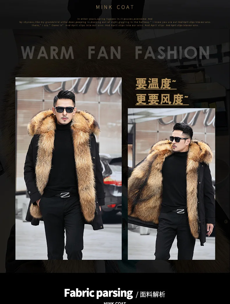 Men's Fashion Exra Long Parkas Faux Fur Lined Thick Warm Overcoat Long Fur Coat With Fur Hood Winter Thermal Outerwear