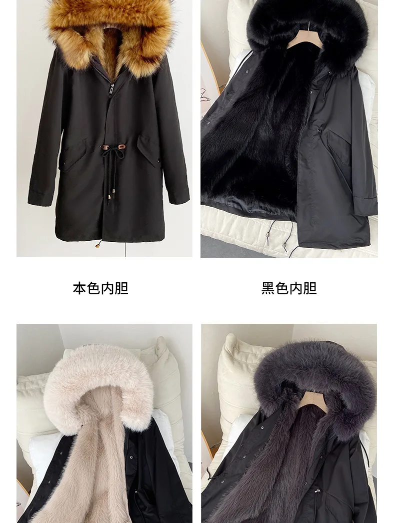 Men's Fashion Exra Long Parkas Faux Fur Lined Thick Warm Overcoat Long Fur Coat With Fur Hood Winter Thermal Outerwear