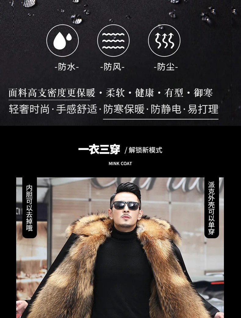 Men's Fashion Exra Long Parkas Faux Fur Lined Thick Warm Overcoat Long Fur Coat With Fur Hood Winter Thermal Outerwear