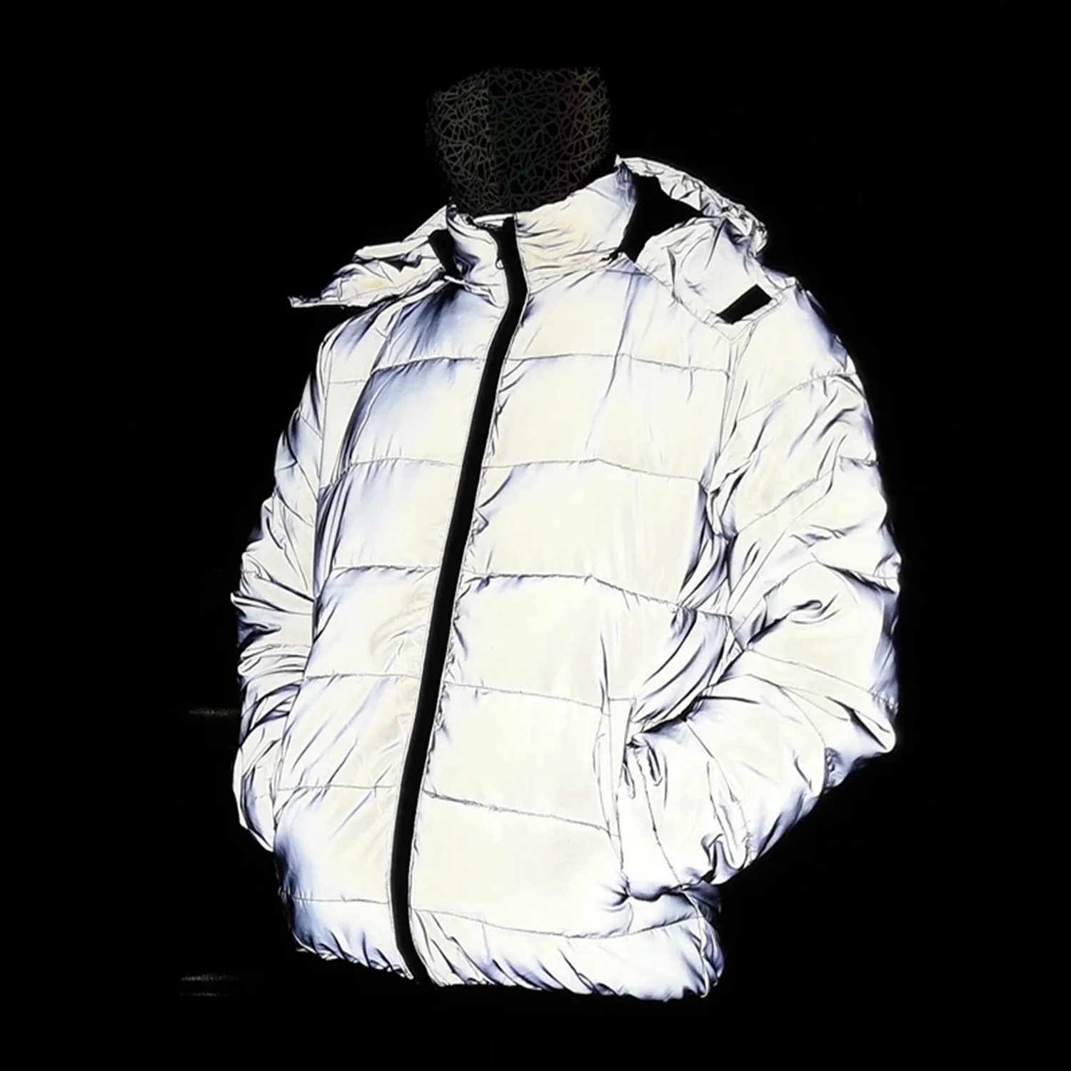 Thermal-Insulated Reflective Parka Jacket Unisex Winter Coat Detachable Hood Night Commuting Safety Outerwear Cycling Outdoor