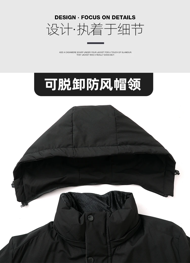Business Parka Winter Fleece Long Jacket with Hood Windbreaker Mens Coats Casual Thicken Warm Men Long Outwear Clothing Overcoat