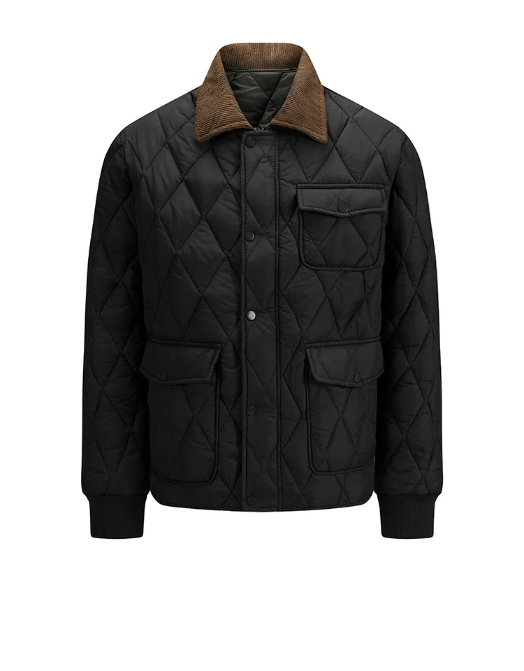 Winter New Fashion Men Green Black Turn-down Collar Long Sleeve Argyle Casual Trendy Simple Daily Parkas Male American Coats