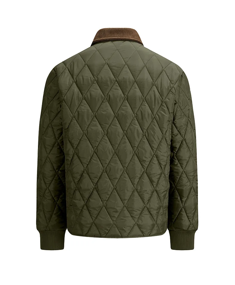 Winter New Fashion Men Green Black Turn-down Collar Long Sleeve Argyle Casual Trendy Simple Daily Parkas Male American Coats