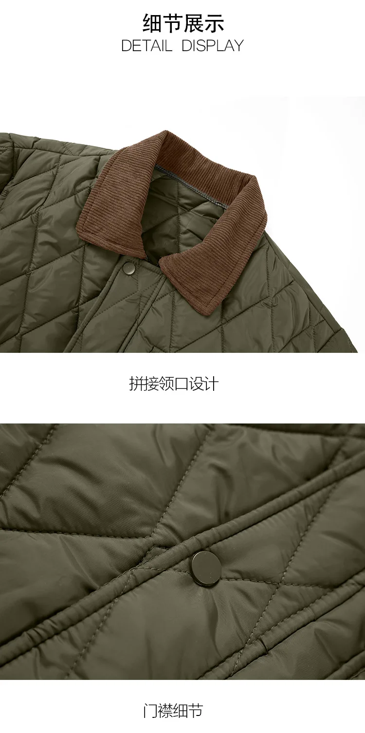 Winter New Fashion Men Green Black Turn-down Collar Long Sleeve Argyle Casual Trendy Simple Daily Parkas Male American Coats