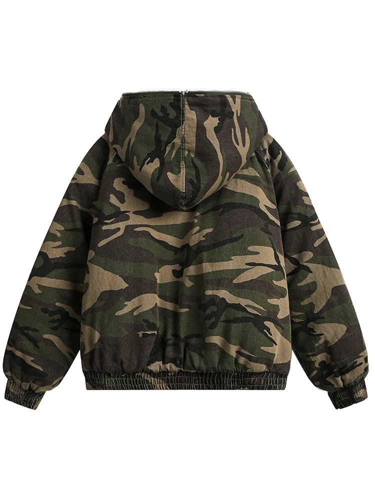 PFNW American Style Men's Padded Jackets Loose Fleece Camouflage Thickened Casual Zipper Hooded Male Coats New Tide 2024 CPG2404