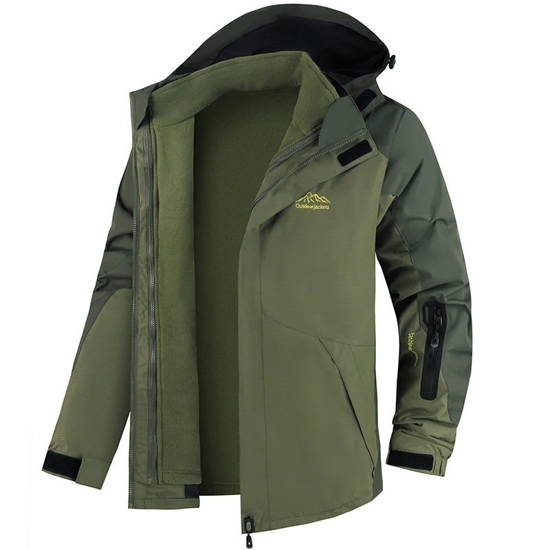 Male 3 In 1 Windproof Two Piece Outdoor Jacket Fleece Lined Thick Winter Coat Suitable For Mountaineering Cycling Hiking Travel