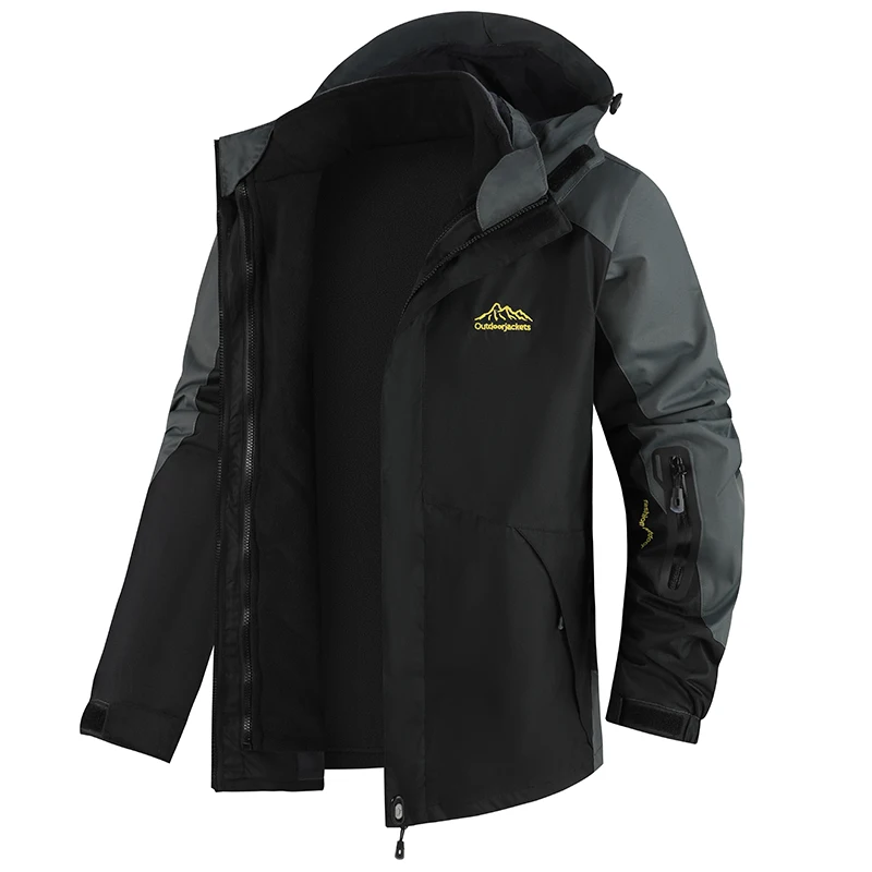 Male 3 In 1 Windproof Two Piece Outdoor Jacket Fleece Lined Thick Winter Coat Suitable For Mountaineering Cycling Hiking Travel