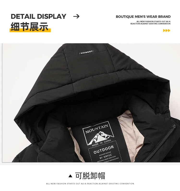 Business Casual Mid Length Parkas Outdoor Fashion Mens New Parkas Commuter Versatile Hooded Parkas Windproof Thickened Parkas