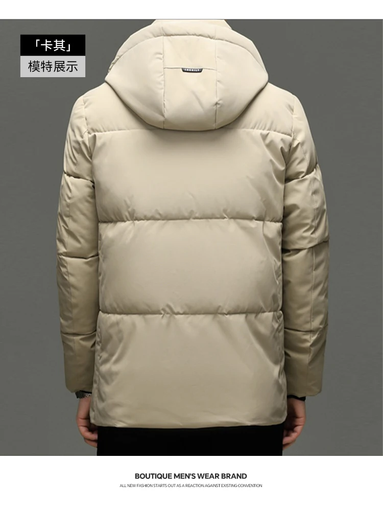 Business Casual Mid Length Parkas Outdoor Fashion Mens New Parkas Commuter Versatile Hooded Parkas Windproof Thickened Parkas