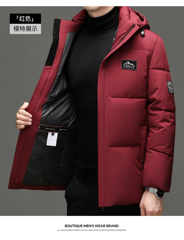 Business Casual Mid Length Parkas Outdoor Fashion Mens New Parkas Commuter Versatile Hooded Parkas Windproof Thickened Parkas