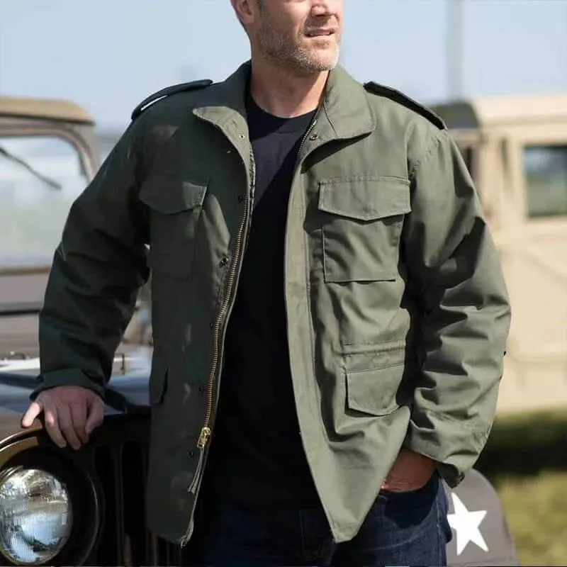 Men Military Style Warm Cotton Overcoat Men Thick Windproof Cold Proof Outer Top Men Durable Solid Loose Daily Casual Parkas