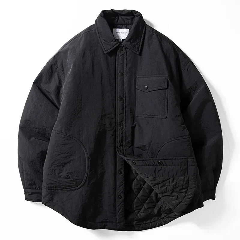 Men's Casual Cotton Jaet Autumn Winter New Sle Stuffed Polyester Fiber Windproof Waterproof Loose Fit Warm Turn-down Collar
