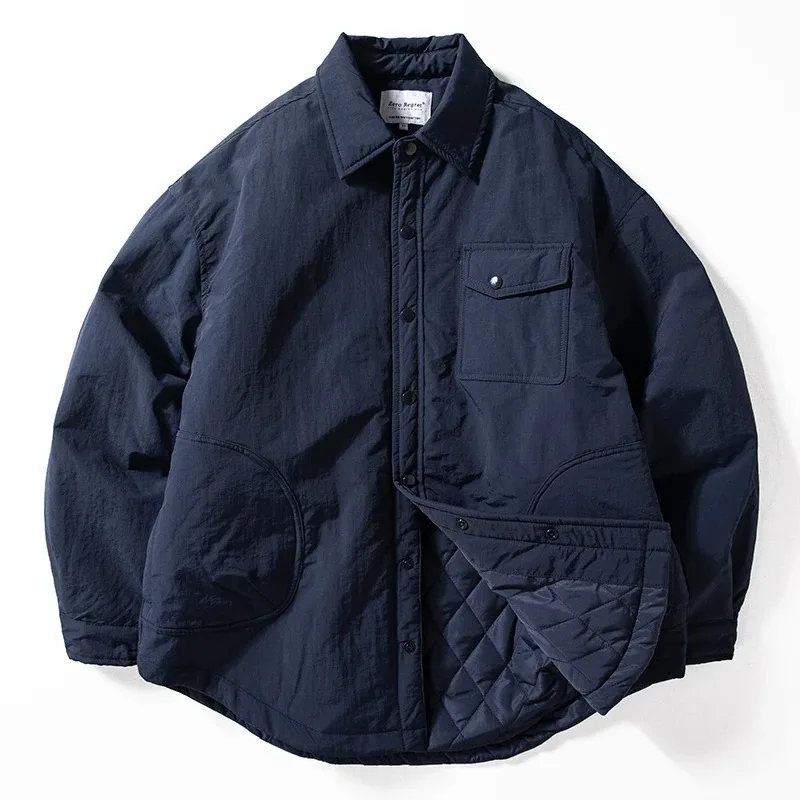Men's Casual Cotton Jaet Autumn Winter New Sle Stuffed Polyester Fiber Windproof Waterproof Loose Fit Warm Turn-down Collar