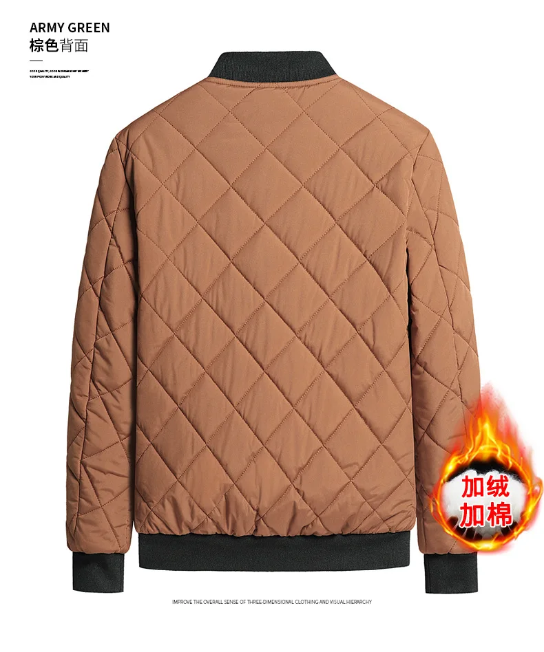 Mens Winter Baseball Style Cotton Padded Outerwear Fashion Casual Stand Collar Fleece Lined Thick Warm Coat For Male Daily Cold