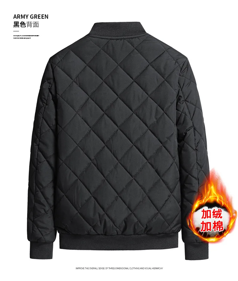 Mens Winter Baseball Style Cotton Padded Outerwear Fashion Casual Stand Collar Fleece Lined Thick Warm Coat For Male Daily Cold