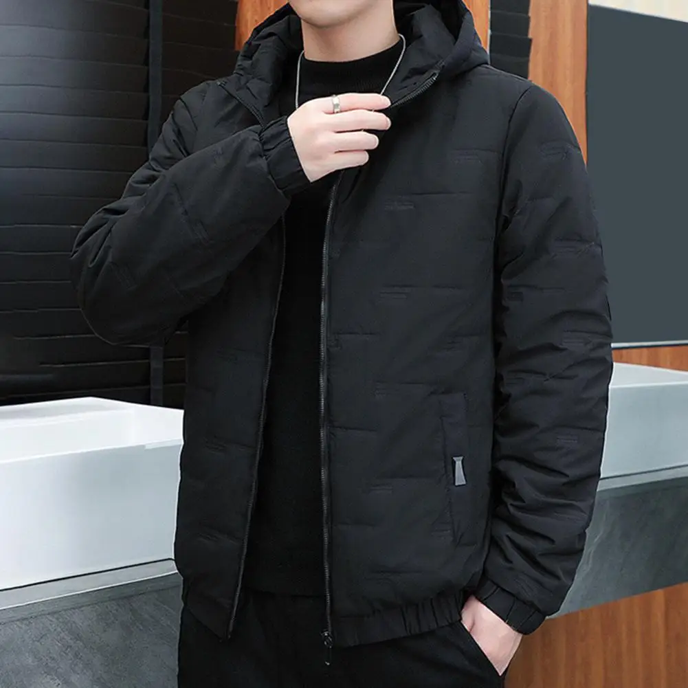 Thermal Insulated Jacket Men's Hooded Thermal Jacket Windproof Quilted Coat with Zipper Pockets Lightweight Warm for Autumn