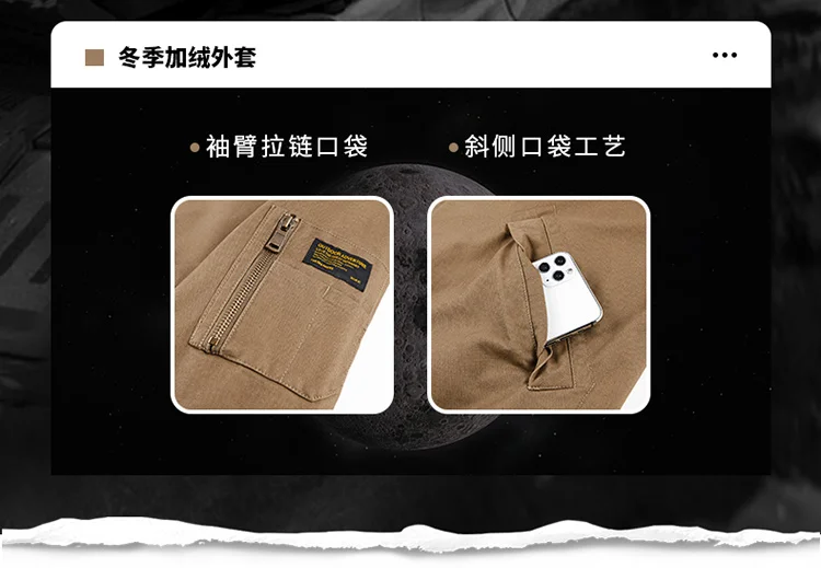 Fleece American Lapel Parkas Handsome Flight Jacket Autumn Winter Cotton Washed Workwear Jacket Men Casual Versatile Retro Coat