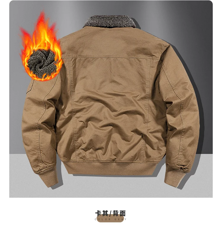 Fleece American Lapel Parkas Handsome Flight Jacket Autumn Winter Cotton Washed Workwear Jacket Men Casual Versatile Retro Coat