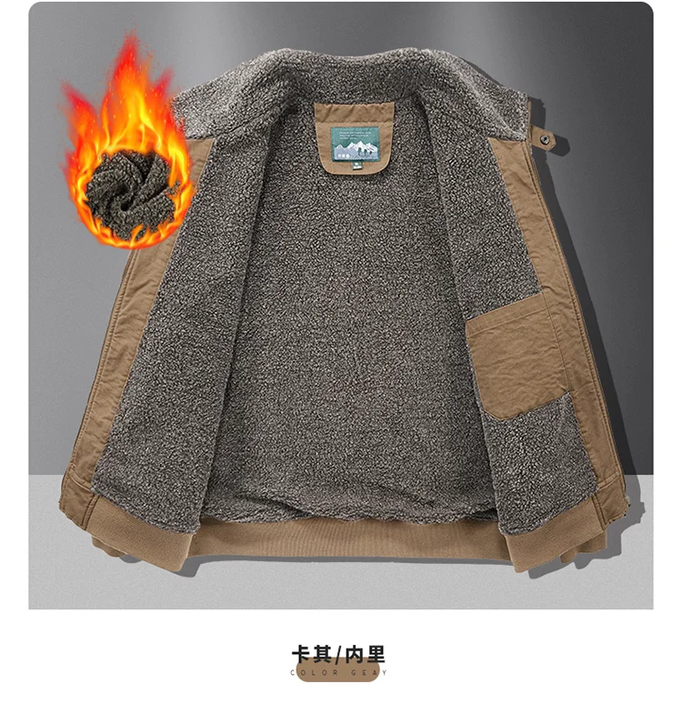 Fleece American Lapel Parkas Handsome Flight Jacket Autumn Winter Cotton Washed Workwear Jacket Men Casual Versatile Retro Coat