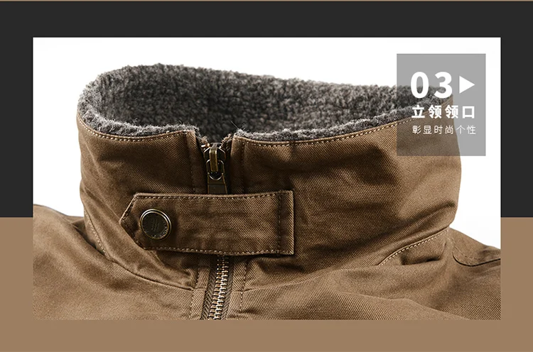 Fleece American Lapel Parkas Handsome Flight Jacket Autumn Winter Cotton Washed Workwear Jacket Men Casual Versatile Retro Coat