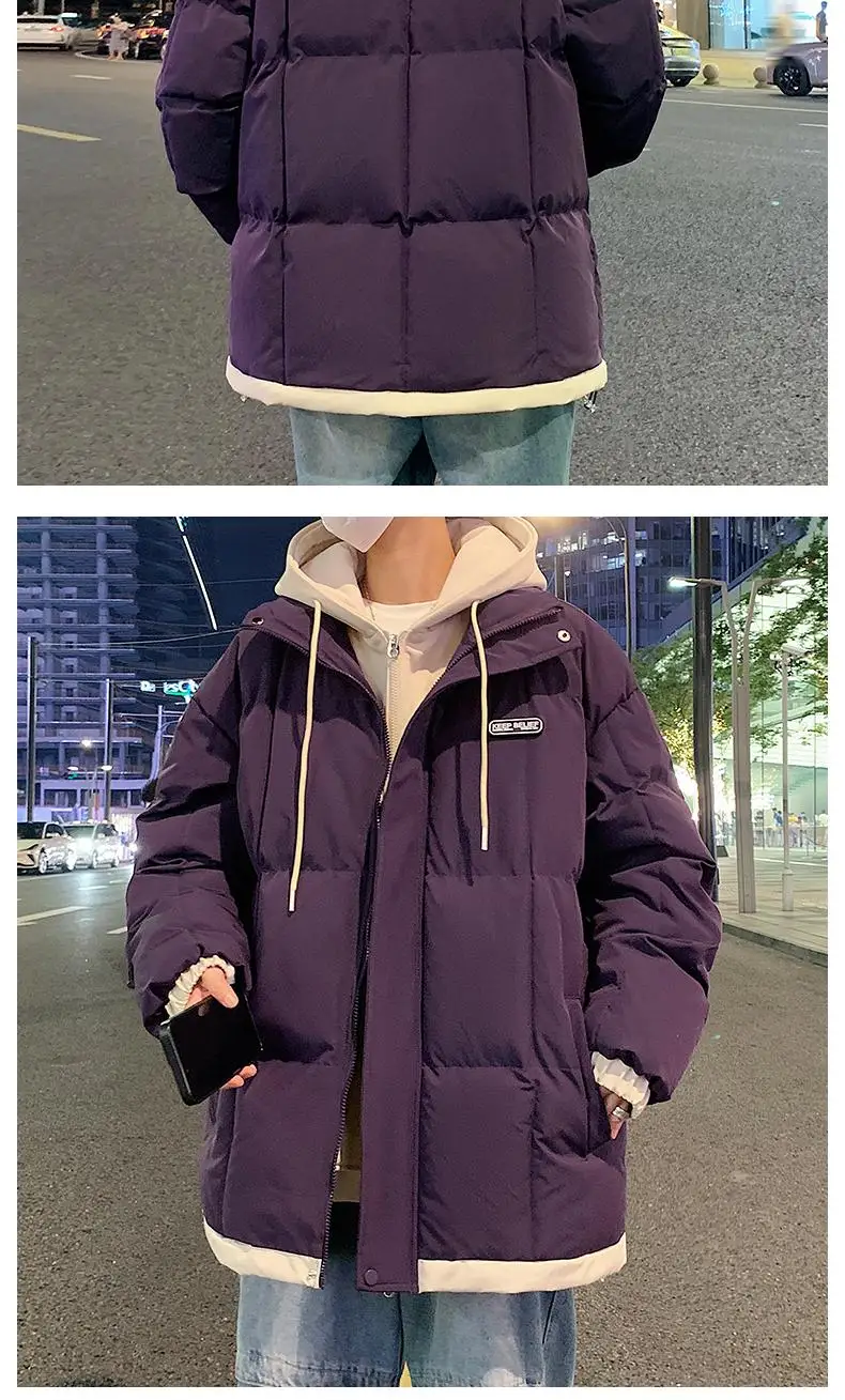 2026 Fake Two Piece Mens Hooded Parkas Unisex Cotton Padded Winter Jacket Fashion Warm Thicken Coats