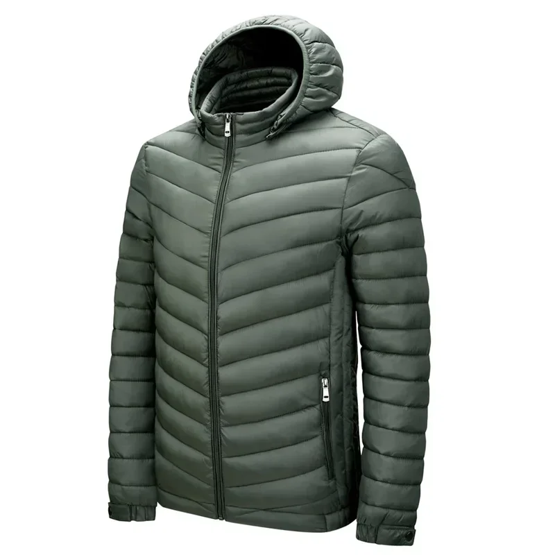 Men's Autumn and Winter New Lightweight Stand Collar Cotton Jacket, Solid Color Leisure Youth Multi-pocket Zipper Cotton Jacket