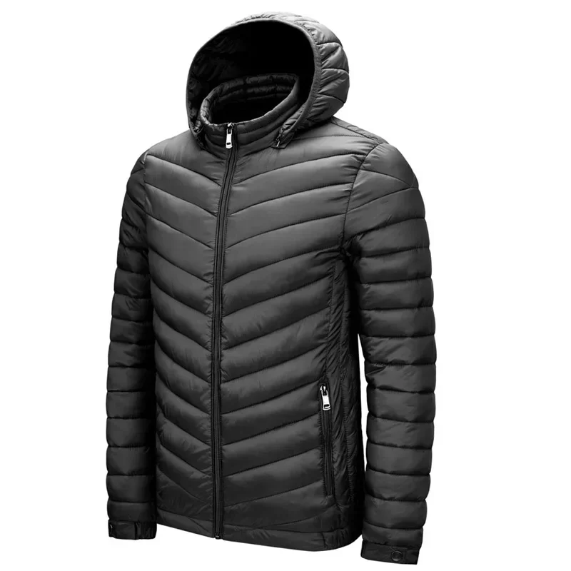 Men's Autumn and Winter New Lightweight Stand Collar Cotton Jacket, Solid Color Leisure Youth Multi-pocket Zipper Cotton Jacket