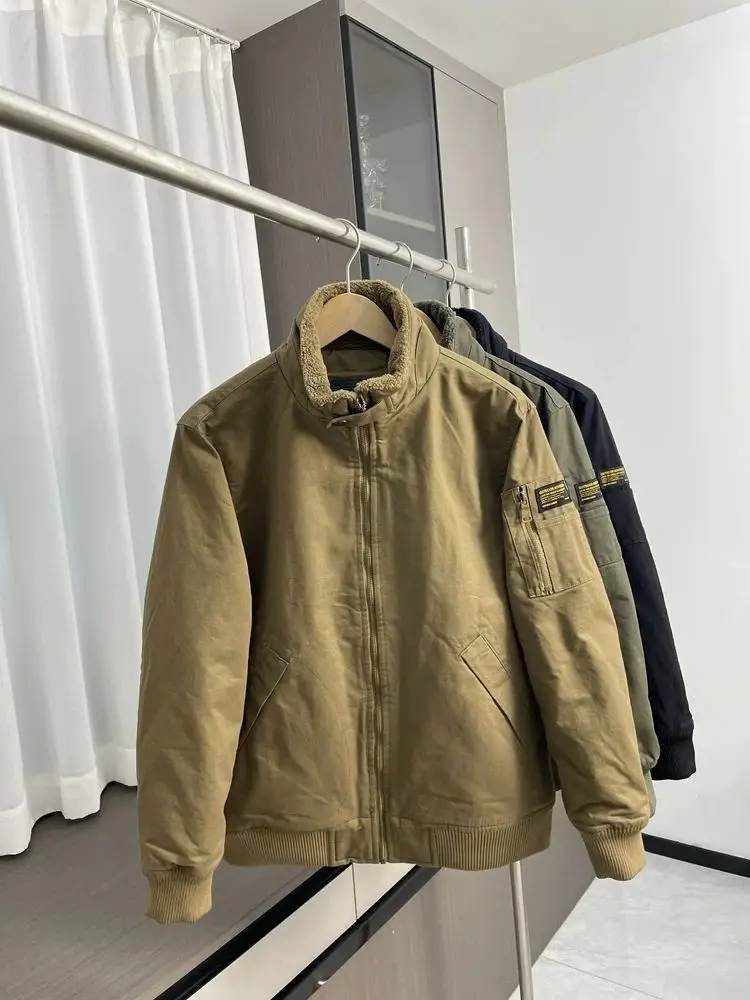 2026 Winter Stand Collar Cashmere Coats Men's Winter Multi-pocket Tooling Jackets Male Solid Color Cotton-padded Parkas C956