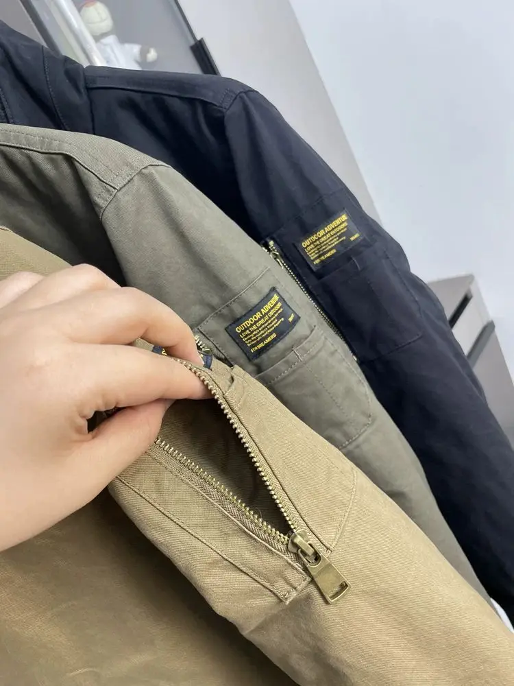 2026 Winter Stand Collar Cashmere Coats Men's Winter Multi-pocket Tooling Jackets Male Solid Color Cotton-padded Parkas C956