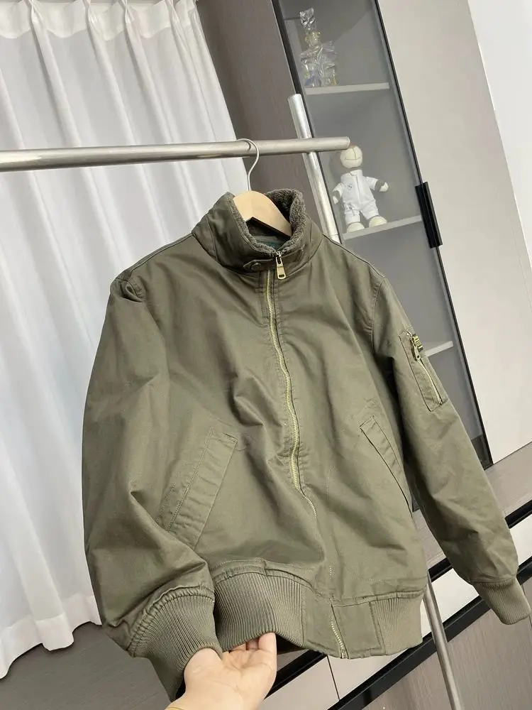 2026 Winter Stand Collar Cashmere Coats Men's Winter Multi-pocket Tooling Jackets Male Solid Color Cotton-padded Parkas C956