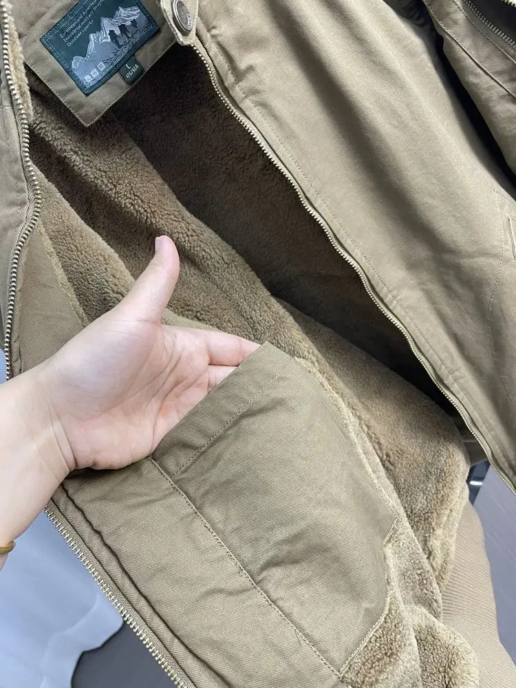 2026 Winter Stand Collar Cashmere Coats Men's Winter Multi-pocket Tooling Jackets Male Solid Color Cotton-padded Parkas C956
