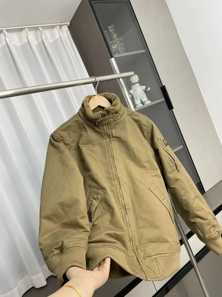 2026 Winter Stand Collar Cashmere Coats Men's Winter Multi-pocket Tooling Jackets Male Solid Color Cotton-padded Parkas C956
