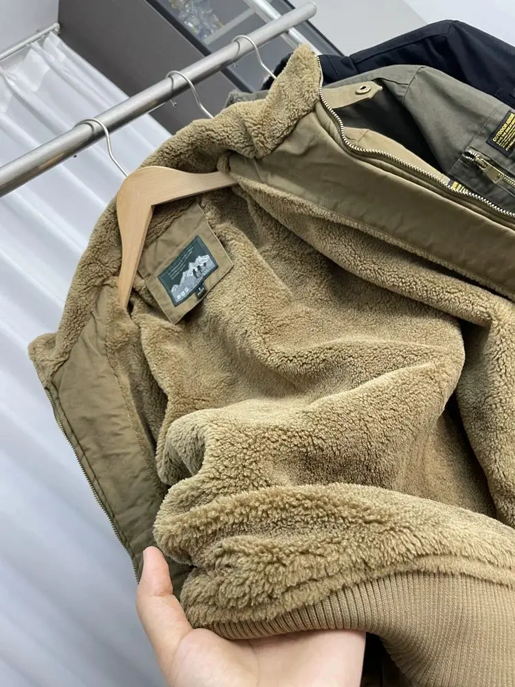 2026 Winter Stand Collar Cashmere Coats Men's Winter Multi-pocket Tooling Jackets Male Solid Color Cotton-padded Parkas C956