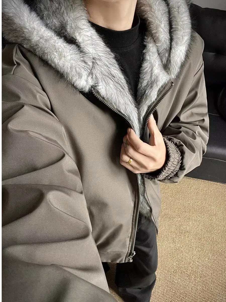 Winter Men Black Grey Long Sleeve Hooded Casual Trendy Simple Basic Thicken Parkas New Fashion American Style Male Clothes Tops