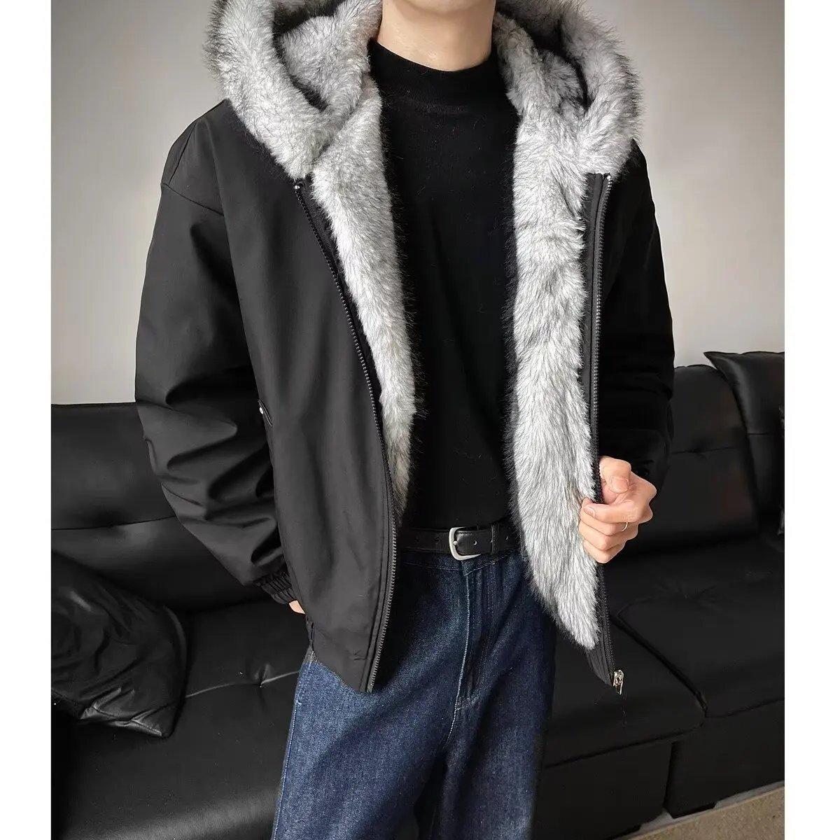Winter Men Black Grey Long Sleeve Hooded Casual Trendy Simple Basic Thicken Parkas New Fashion American Style Male Clothes Tops