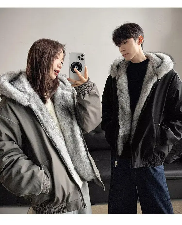 Winter Men Black Grey Long Sleeve Hooded Casual Trendy Simple Basic Thicken Parkas New Fashion American Style Male Clothes Tops