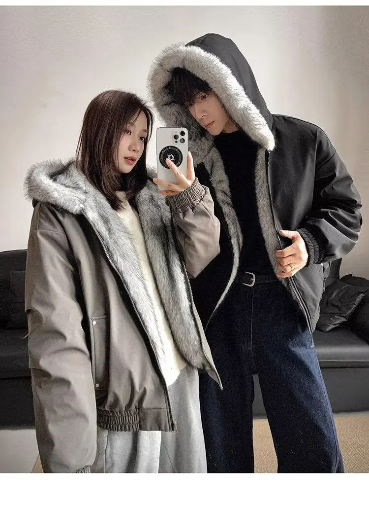 Winter Men Black Grey Long Sleeve Hooded Casual Trendy Simple Basic Thicken Parkas New Fashion American Style Male Clothes Tops