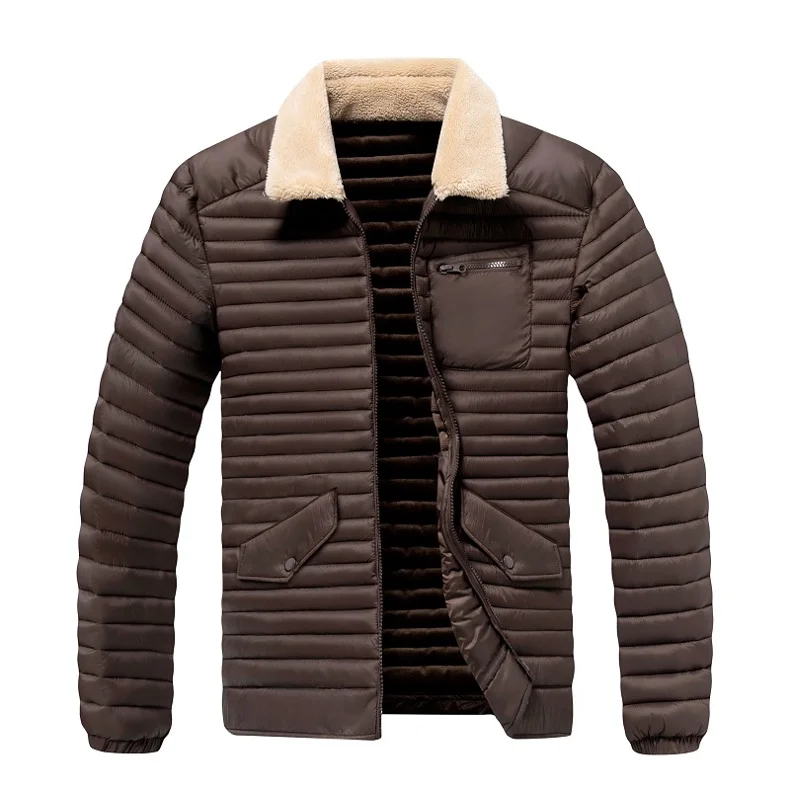 New Style Turn-down Collar Men Parkas Fashion Casual Warm Cotton Jackets Thicken Comfortable Outerwear Solid Color All-match