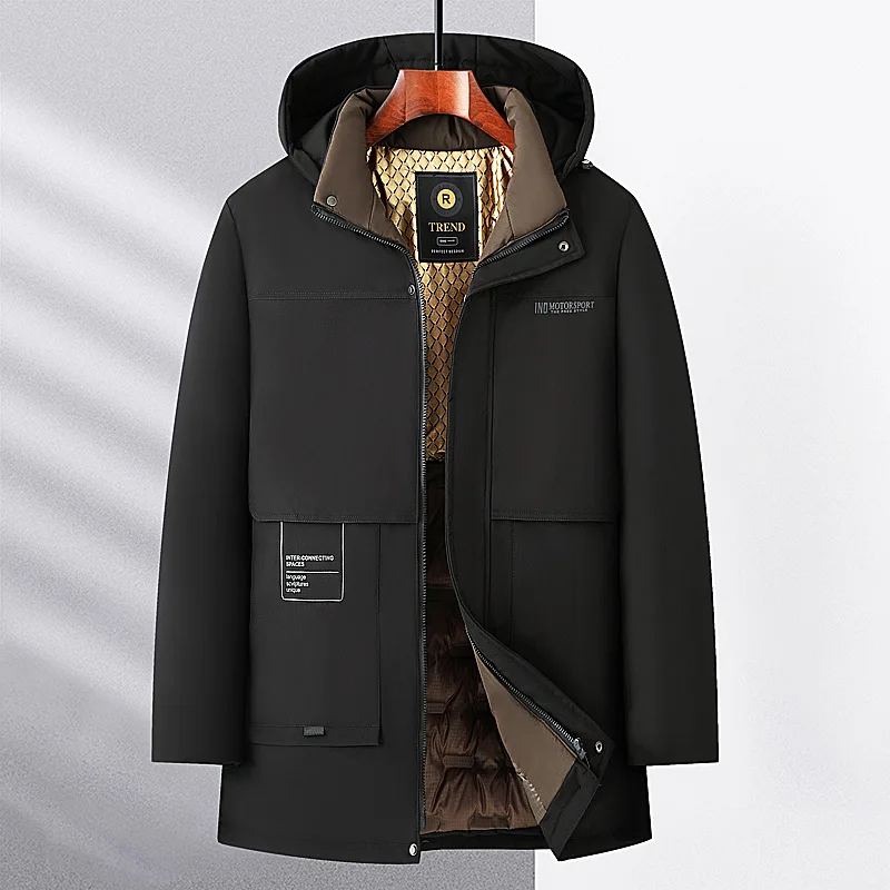 Men Winter Hooded Business Parkas Windproof Warm Fashion Versatile Casual Solid Color Parkas High Quality Men Hooded Warm Parkas