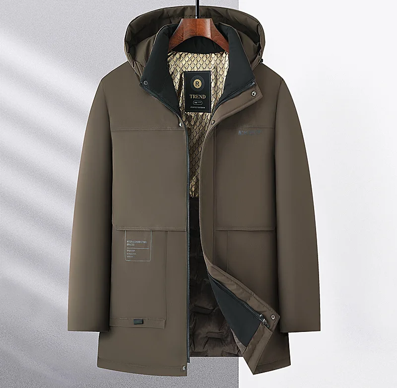Men Winter Hooded Business Parkas Windproof Warm Fashion Versatile Casual Solid Color Parkas High Quality Men Hooded Warm Parkas