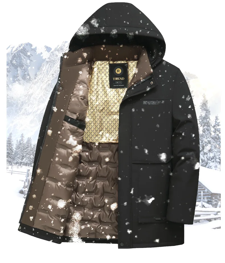 Men Winter Hooded Business Parkas Windproof Warm Fashion Versatile Casual Solid Color Parkas High Quality Men Hooded Warm Parkas
