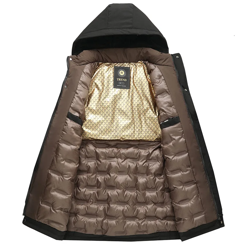 Men Winter Hooded Business Parkas Windproof Warm Fashion Versatile Casual Solid Color Parkas High Quality Men Hooded Warm Parkas